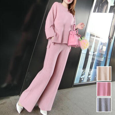 セットアップ パンツ ロング丈 カジュアル おしゃれ レディース 可愛い ウール ゆったり リラックス ツーピース パンツセット カジュアル きれいめ クルーネ...