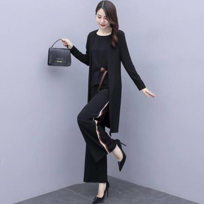 セットアップ 3点セット カーディガン トップス パンツ ワイドレッグ 半袖 ライン リボン ロングパンツ 長袖 エレガント カジュアル フェミニン ベージュ グリーン 緑 ブラック 黒 春 夏 秋 冬 20代 30代 40代 50代