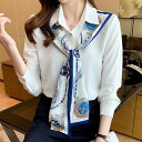 トップス シャツ ブラウス リボンタイ スカーフ柄 長袖 レディース カジュアル おしゃれ きれいめ フェミニン エレガント ゆったり 通勤 かっこいい シンプ...