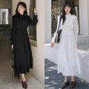 ティアード ワンピース ロングワンピ 袖あり ミモレ丈 ハイウエスト スタンドカラー ラッフル フリル レディース ワンピ ドレス 長袖 大人可愛い Aライン ...