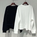 トップス スウェット Tシャツ プルオーバー アシンメトリー 長袖 レディース カジュアル クルーネック おしゃれ フェミニン 大人可愛い シンプル ゆったり 楽ちん ホワイト 白 ブラック 黒 グレー 春 冬 秋 20代 30代 40代 50代