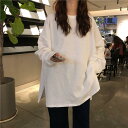 トップス Tシャツ プルオーバー カットソー 長袖 レディース カジュアル クルーネック おしゃれ フェミニン 大人可愛い シンプル ゆったり ビッグシルエット リラックス 楽ちん ホワイト 白 ブラック 黒 春 冬 秋 20代 30代 40代 50代