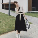 ワンピース 袖あり ロングワンピ ロング丈 レディース バイカラー シャツワンピース ワンピ ドレス 長袖 きれいめ 大人可愛い カジュアル フェミニン ハイウエスト おしゃれ ブラック 黒 春 秋 冬 20代 30代 40代 50代