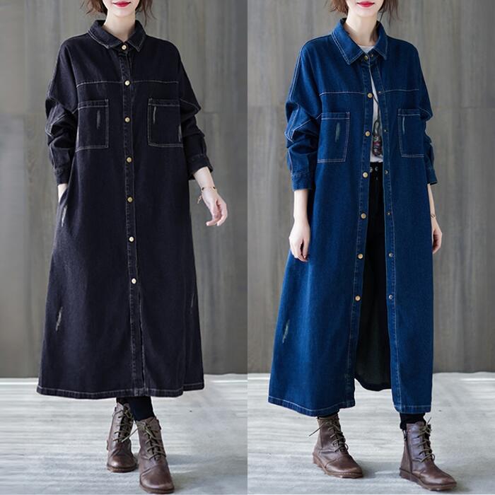 ワンピース デニム シャツワンピ 袖あり ロングワンピ ミモレ丈 レディース ワンピ ドレス 長袖 大人可愛い カジュアル フェミニン シンプル ゆったり 体型...