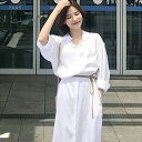 ワンピース レディース ウエストベルト シャツワンピース ワンピ ドレス 大きいサイズ おしゃれ カジュアル かわいい シンプル ミモレ丈 ホワイト 白 長袖シ...