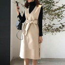 ワンピース ミディ丈 レディース ワンピ ドレス ノースリーブ スリム フィット きれいめ Vネック 二次会 フォーマル セレモニー エレガント フェミニン お呼ばれ ウール ウール混 アプリコット 春 夏 秋 20代 30代 40代 50代