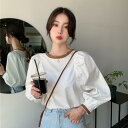 トップス シャツ ブラウス パフスリーブ レディース カジュアル バックリボン 長袖 おしゃれ 大人 可愛い フェミニン 配色 ゆったり プルオーバー シンプル ブラウン ブラック 黒 ホワイト 白 春 冬 秋 20代 30代 40代 50代