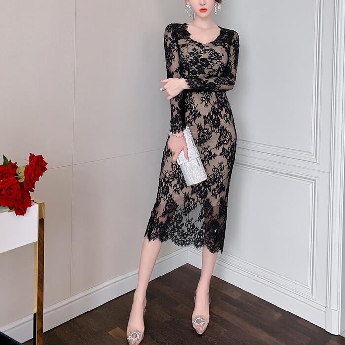 パーティー ワンピース 袖あり ロング丈 エレガント レース チュール レディース ワンピ ドレス フリル 半袖 きれいめ 二次会 セレモニー フェミニン お呼...