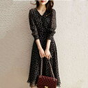 【一部即納】ワンピース ロングワンピ ドット柄 袖あり レディース 長袖 きれいめ カジュアル ミモレ丈 フェミニン おしゃれ 大人 可愛い ワンピ ドレス A...