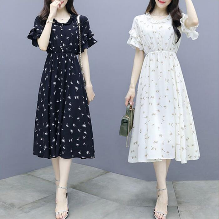 ワンピース ロングワンピ 袖あり 花柄 フリル エレガント きれいめ カジュアル 半袖 ミモレ丈 おしゃれ レディース 大人 可愛い ワンピ ドレス フェミニン...