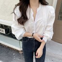 トップス ブラウス シャツ レディース パフスリーブ 長袖 ドット きれいめ カジュアル おしゃれ 大人 可愛い フェミニン Vネック レース 体型カバー ゆったり リラックス ナチュラル ホワイト 白 春 夏 秋 20代 30代 40代 50代