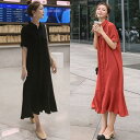 ワンピース ロングワンピ 袖あり レディース きれいめ カジュアル ミモレ丈 フレア 切り替え おしゃれ 大人 可愛い ワンピ ドレス 半袖 フェミニン 体型カバー ゆったり マーメイド 韓国 オレンジ ブラック 黒 春 秋 夏 20代 30代 40代 50代