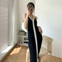 ワンピース ニット キャミワンピ 配色 ライン レディース きれいめ カジュアル バイカラー ミモレ丈 ノースリーブ おしゃれ 大人 可愛い ワンピ ドレス タ...