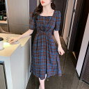 ワンピース ロングワンピ 袖あり パワーショルダー レディース チェック柄 きれいめ カジュアル ミモレ丈 半袖 おしゃれ 大人 可愛い ワンピ ドレス フェミニン クラシカル ハイウエスト ウエストリボン 春 秋 夏 20代 30代 40代 50代