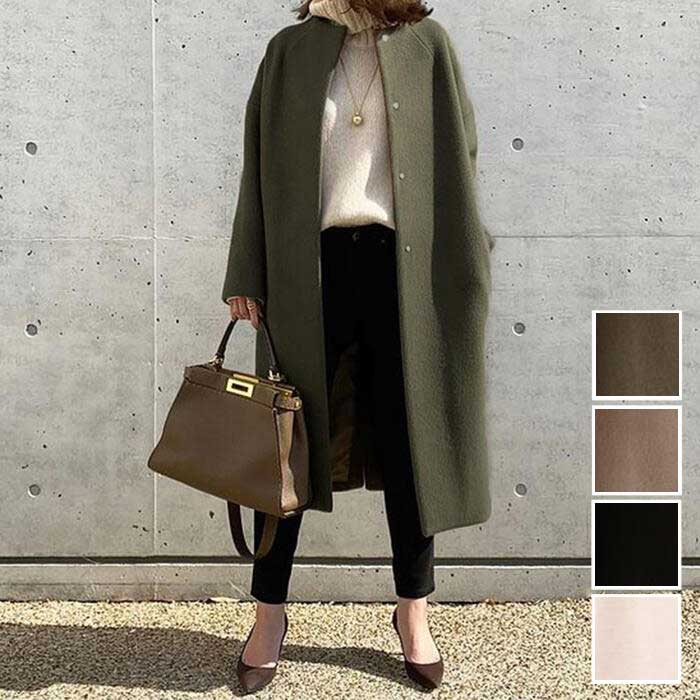 アウター コート ジャケット ノーカラー レディース エレガント きれいめ カジュアル おしゃれ 長袖 大人 可愛い ロング丈 シンプル フォーマル ベーシック...