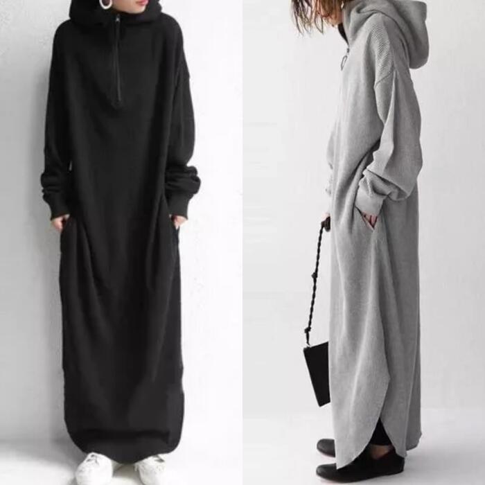 ワンピース パーカー フード ハイネック ワンピ ドレス 袖あり レディース カジュアル スウェット マキシ丈 長袖 Tシャツ おしゃれ 大人 可愛い フェミニ...