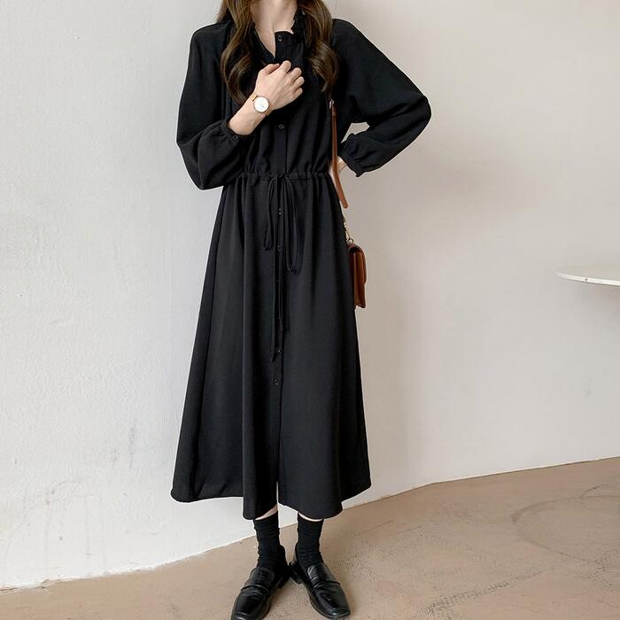 ワンピース シャツワンピ 袖あり 切替 レディース エレガント きれいめ カジュアル おしゃれ 長袖 大人 可愛い フェミニン ハイウエスト ドロスト フリル ...