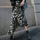 スカート ボトムス アシンメトリー プリント レディース エレガント きれいめ カジュアル おしゃれ ミモレ丈 大人 可愛い フェミニン ギャザー バイカラー ...