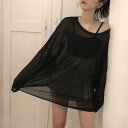 トップス Tシャツ カットソー エレガント シースルー シアー レディース きれいめ カジュアル おしゃれ 長袖 大人 可愛い フェミニン ゆったり 体型カバー 日焼け防止 シンプル 透け感 ホワイト 白 ブラック 黒 春 秋 夏 20代 30代 40代 50代