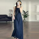 ワンピース デニム レディース きれいめ カジュアル おしゃれ ノースリーブ 大人 可愛い フェミニン ロング丈 スリム ドレス ナチュラル シンプル 韓国 体...