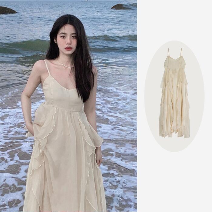 ワンピース ドレス キャミワンピ エレガント レディース きれいめ カジュアル おしゃれ ノースリーブ 大人 可愛い フェミニン ミモレ丈 フレア シフォン Aライン ゆったり 体型カバー パーティー ベージュ 春 秋 夏 20代 30代 40代 50代