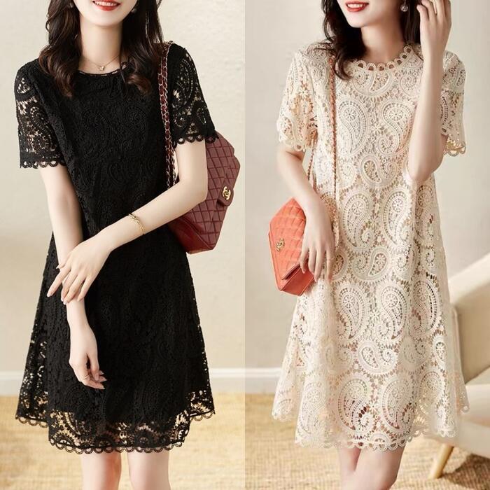 ワンピース ドレス 袖あり レース レディース エレガント きれいめ カジュアル ペイズリー ひざ丈 大人 可愛い 半袖 お呼ばれ パーティー 二次会 ナチュラ...