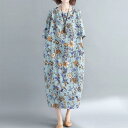 ワンピース ドレス 袖あり フラワー ボタニカル 花柄 レディース きれいめ カジュアル ミモレ丈 大人 可愛い 半袖 フェミニン ゆったり 体型カバー ナチュ...