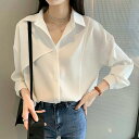 トップス シャツ ブラウス レディース アシンメトリー きれいめ カジュアル 長袖 大人 可愛い 体型カバー ナチュラル 上品 オケージョン 通勤 オフィス ベージュ ブラウン ホワイト 白 春 秋 冬 20代 30代 40代 50代