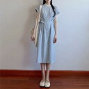 【9/3 20時~ セール対象商品】ワンピース ワンピ ドレス ストライプ シャツワンピ レディース エレガント きれいめ カジュアル 半袖 大人 可愛い フェミニン Aライン ミディ丈 ゆったり 体型カバー ウエストリボン ナチュラル 通勤 グレー 春 秋 夏 20代 30代 40代 50代