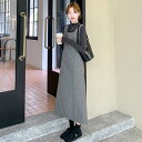 レイヤード セットアップ レディース ワンピース ジャンパースカート ドット 水玉 タートルネック インナー ハイネック 長袖 カットソー Aライン 2点セット...
