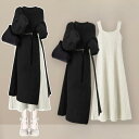 レイヤード セットアップ レディース ワンピース ニット ノースリーブ 長袖 2点セット カジュアル きれいめ ミモレ丈 大人 可愛い 体型カバー シンプル 重...