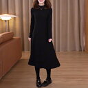 ワンピース ワンピ ドレス ニット ハイネック タートルネック レディース きれいめ カジュアル 大人 可愛い 長袖 ミモレ丈 Aライン シンプル ベーシック レイヤード 体型カバー ブラック 黒 春 秋 冬 20代 30代 40代 50代