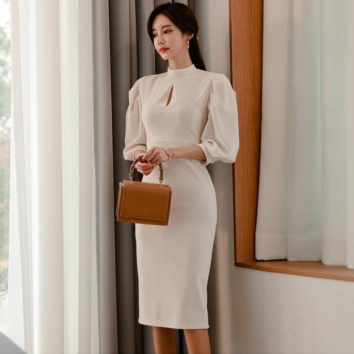 ワンピース ワンピ ドレス パワーショルダー レディース エレガント きれいめ カジュアル 大人 可愛い 七分袖 二次会 フォーマル オケージョン パーティー ...