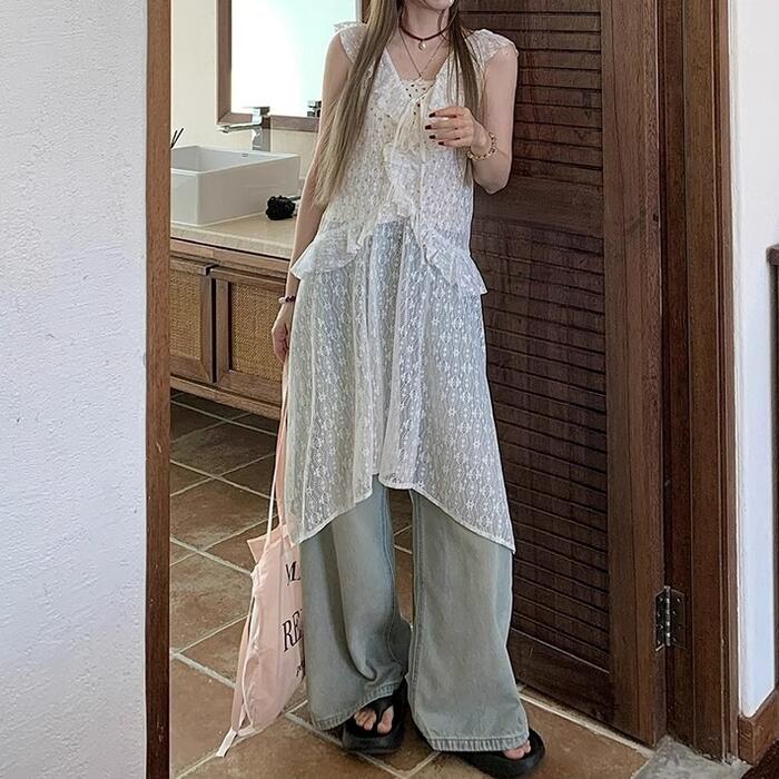 ワンピース ワンピ ドレス レース トップス チュニック シアー 透け感 シースルー レディース エレガント きれいめ カジュアル 大人 可愛い フェミニン ミ...