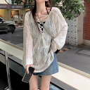 【9/3 20時~ セール対象商品】トップス ニット Tシャツ カットソー レースアップ エレガント レディース 大人 可愛い 長袖 きれいめ カジュアル フェミニン おしゃれ 透かし編み 透け感 2way ゆったり レイヤード ブラック 黒 ホワイト 白 春 秋 夏 20代 30代 40代 50代