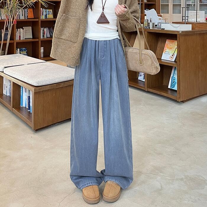 ボトムス デニム パンツ レディース きれいめ カジュアル 大人可愛い 春 秋 冬 裏起毛 ロング丈 ワイドパンツ 暖かい ビンテージ ブルー 青 ブラック 黒 ホワイト 白 20代 30代 40代 50代 S M L XL