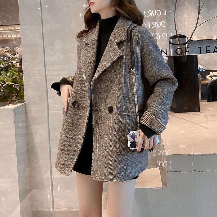 アウター コート ジャケット レディース きれいめ カジュアル 大人可愛い 春 秋 冬 テーラード チェスター 長袖 ショート丈 ヘリンボーン ブラウン 20代 30代 40代 50代 M L XL 2XL