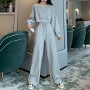 セットアップ レディース 袖あり カジュアル きれいめ おしゃれ パンツセット かっこいい クール 長袖 ワイドパンツ ジャージ グレー ルームウエア ゆったり...