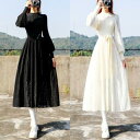 ニット ワンピース ロングワンピ レース パフスリーブ きれいめ カジュアル ミモレ丈 長袖 レディース ドレス Aライン エレガント 大人可愛い フェミニン ...