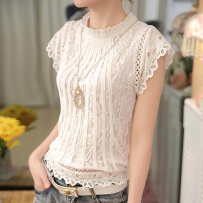 トップス レディース ブラウス シャツ おしゃれ 可愛い きれいめ 半袖 カットソー 薄手 ハイネック レース スタンドカラー プルオーバー 上品 韓国 コーデ...