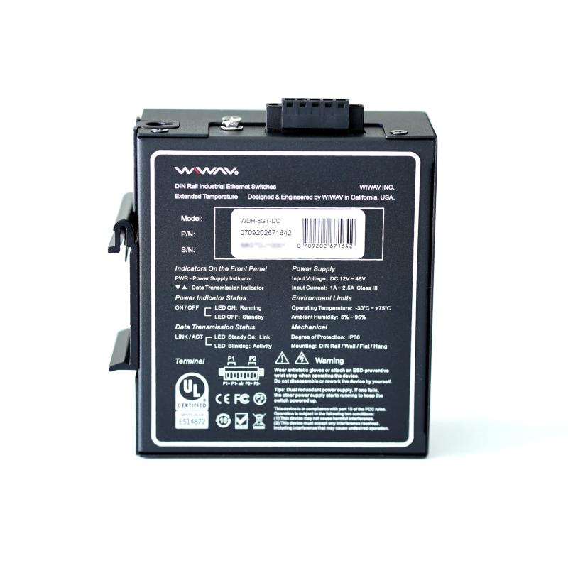 WIWAV 業務用・産業用5ポートイーサネット スイッチングハブ WDH-5ET-DC 広範囲動作温度対応(-30~+75°C) 超小型/DIN/金属筐体/IP30