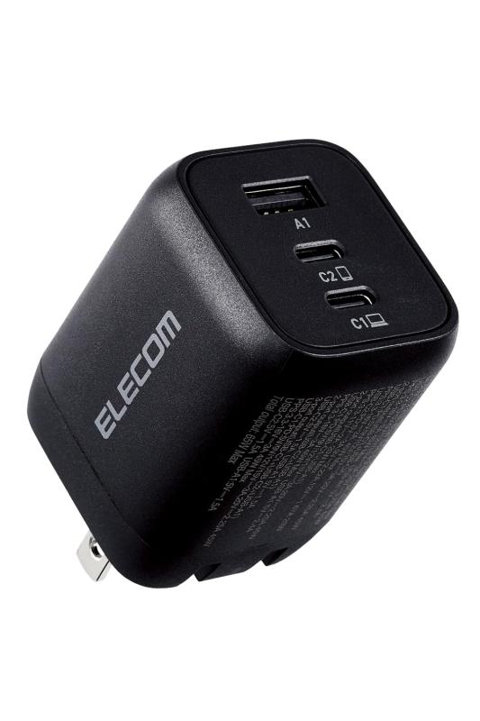 エレコム(ELECOM) 充電器 Type-C 3ポート USB-C×2 USB-A×1 65W USB PD対応 PPS対応 折りたたみ式プラグ GaN採用 【 iPhone16 iPad Macbook Air Windows PC など対応】 ブラ