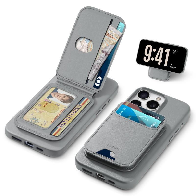 TUCCH iPhone16 Pro Max 対応 ケース 折畳式カードケース付き iPhone 16 プロマックス ケース 背面カード収納 軽量 薄型 取り外し可能 磁気吸着 ワイヤレス充電対応 [RFIDブロッキング] 横置きスタンド