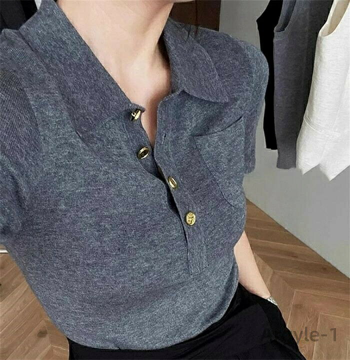 Rakuten - 【送料無料】レディース カットソー 半袖シャツ カットソー トップス サマーニット カットソー Tシャツ 体型カバー 無地 シンプル
