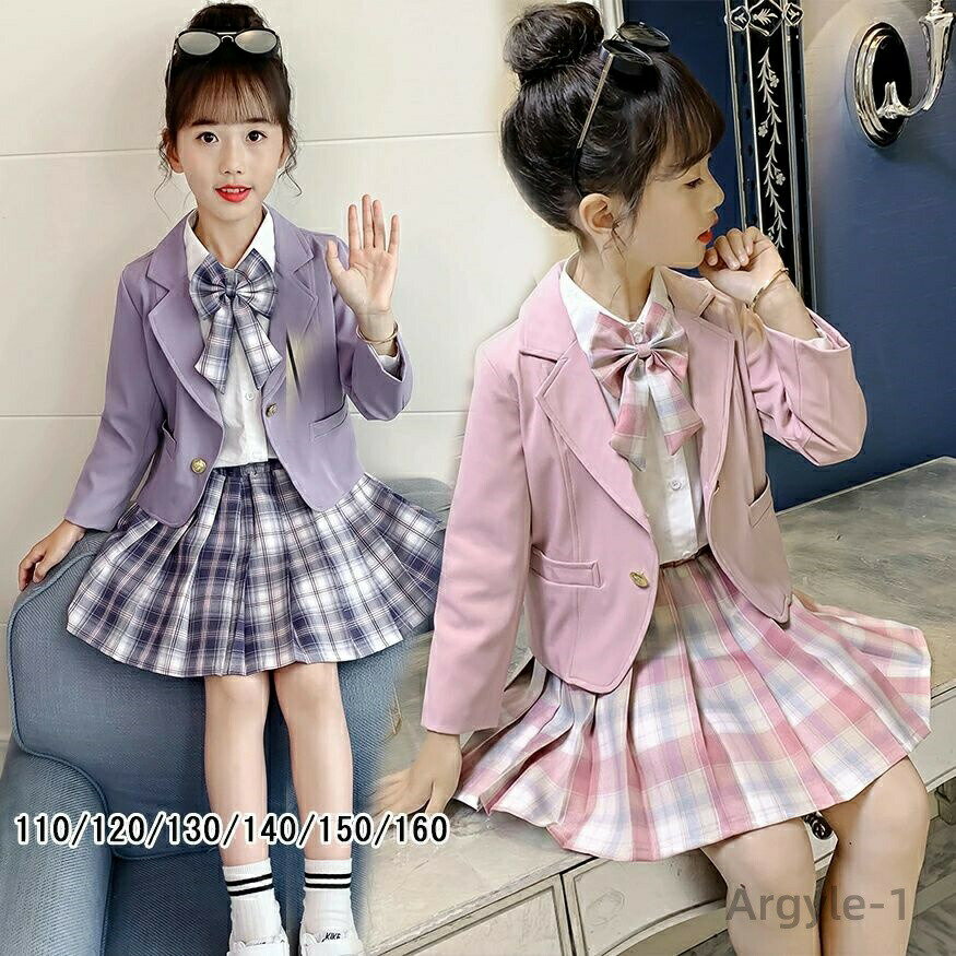 Rakuten - 【送料無料】卒業式 スーツ 入学式 入園式 女の子 韓国 子供服 卒園式 スーツ ジャケット スカート 3点 セットアップ キッズ