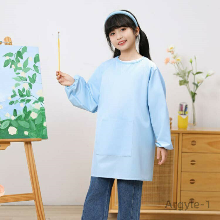 【送料無料】図工 遊び着 エプロン お食事 3層 図画工作 子供服 ポケット付き 長袖 スモック キッズ 撥水加工 幼稚園 単色 トップス