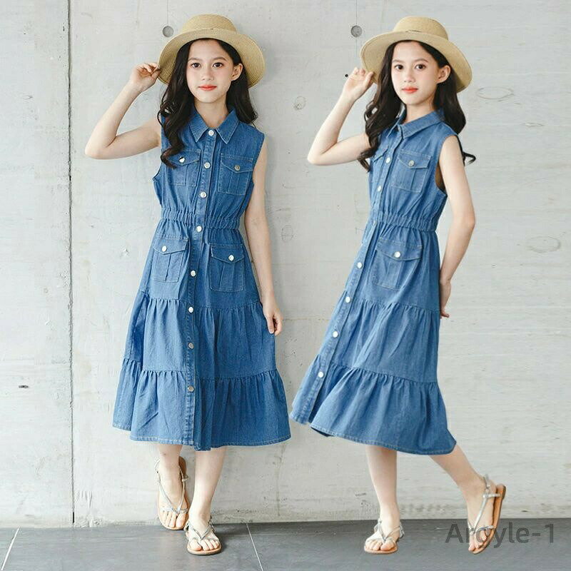 【送料無料】キッズ ワンピース 夏 デニムワンピース 子供服 女の子 ワンピース 可愛い 大きいサイズ 韓国子供服 小学生 中学生 高校生