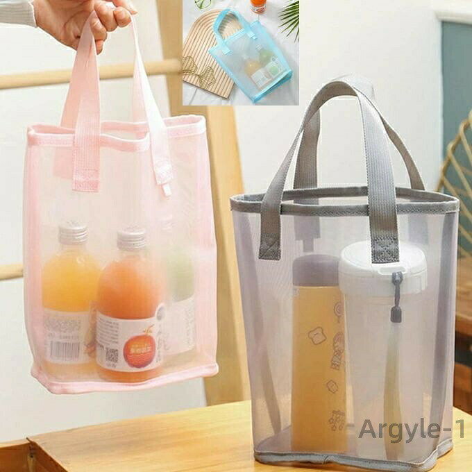 Handbag Type - 【送料無料】メッシュ バケット バッグ 収納バッグ かご ナイロン バス用品 タオル 飲み物 水着 プール 海辺 温泉 シースルー 水泳 旅行