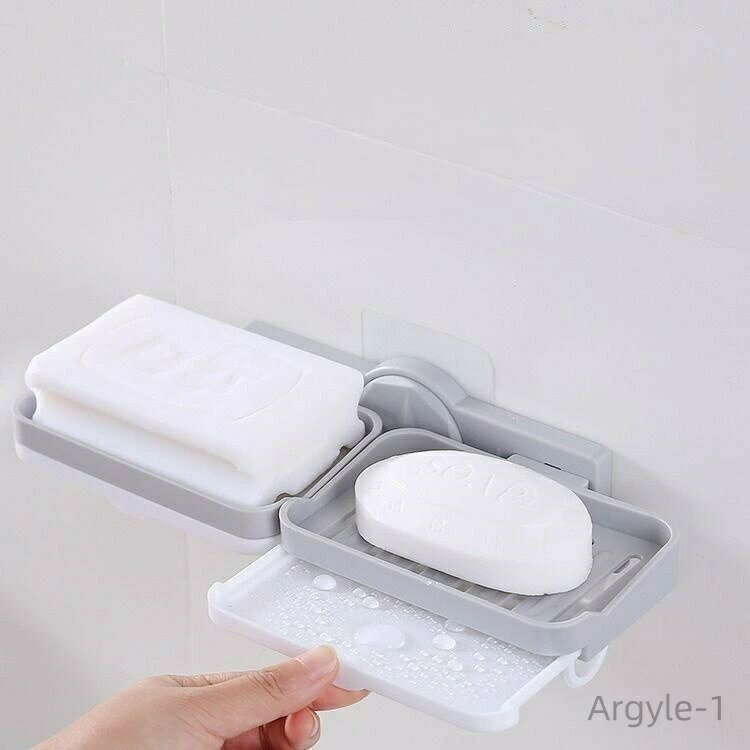 【送料無料】ソープディッシュ フック付き 石鹸置き ソープホルダー 2段 左右 壁掛け バス用品 洗面所 石けん せっけん 収納 水切り 石鹸台