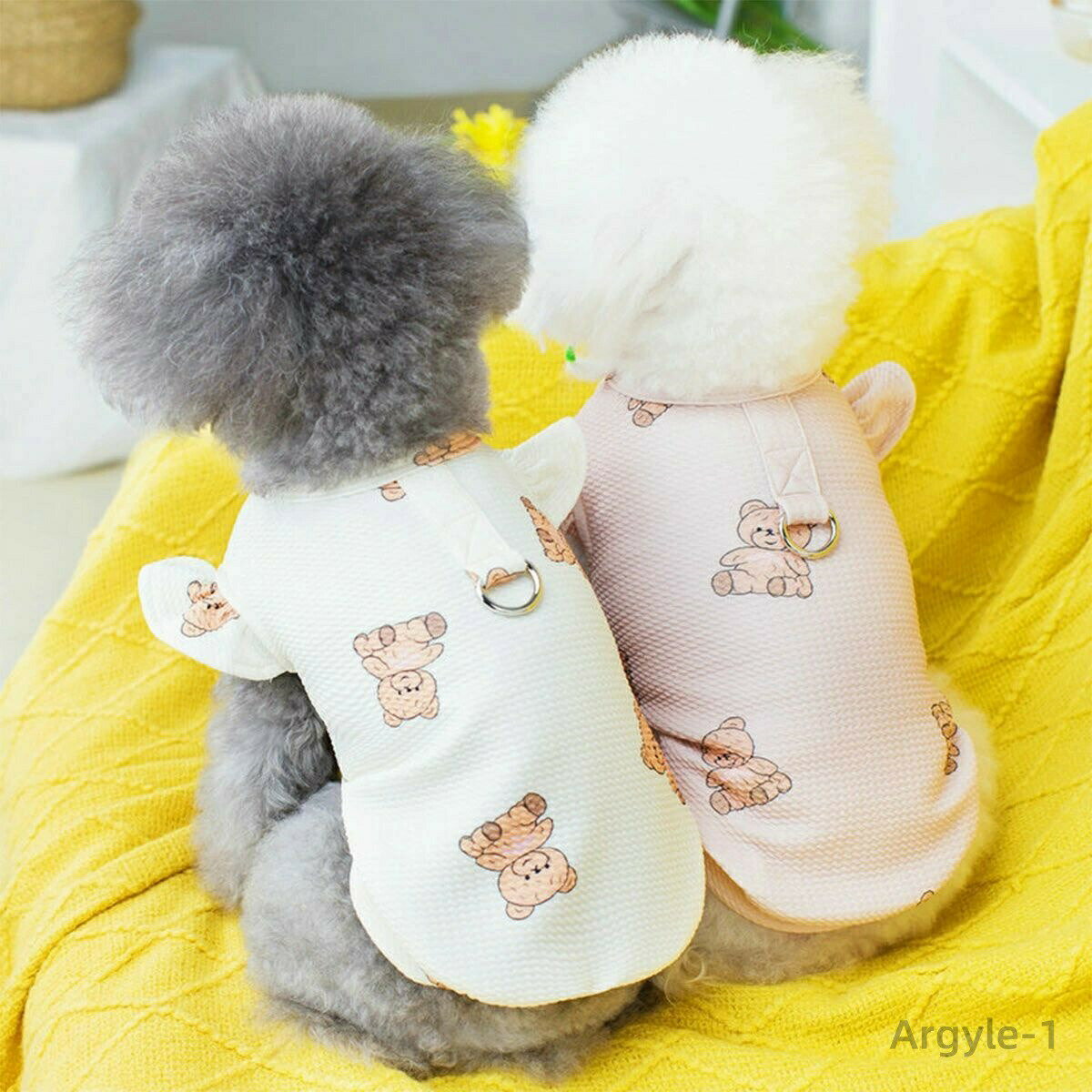 愛犬用品, 狗 - 【送料無料】犬服 タンクトップ フリル袖 Dカン付き 春服 夏服 ワッフル ウェアハーネス クマ柄 男の子 女の子 涼しい 犬服 通気性 おしゃれ